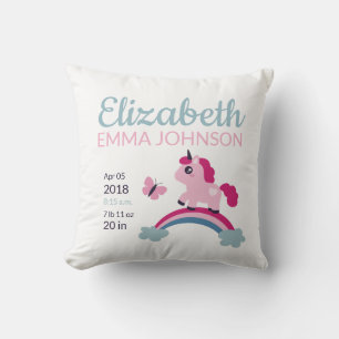 Cute Unicorn Baby Birth Stats Cushion