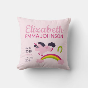 Cute Unicorn Baby Birth Stats Cushion