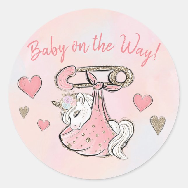 Cute Unicorn Baby Girl Classic Round Sticker (Front)
