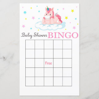 Cute Unicorn baby shower bingo card