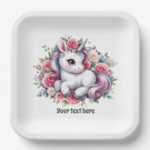 Cute unicorn baby shower customisable paper plate