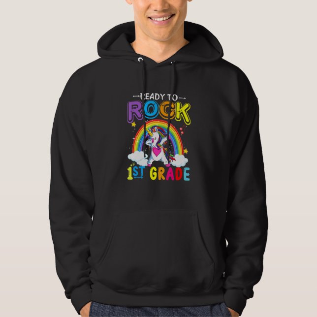 Cute Unicorn Back To School Ready To Rock 1st Grad Hoodie (Front)