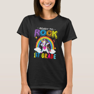 Cute Unicorn Back To School Ready To Rock 1st Grad T-Shirt