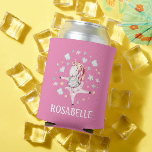 Cute Unicorn Ballerina Girly PInk Kids' Can Cooler