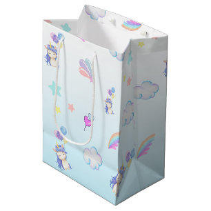 cute Unicorn balloon rainbow birthday party kids Medium Gift Bag