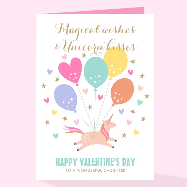Cute Unicorn Balloons Kids Valentine's Day Holiday Card (Creator Uploaded)