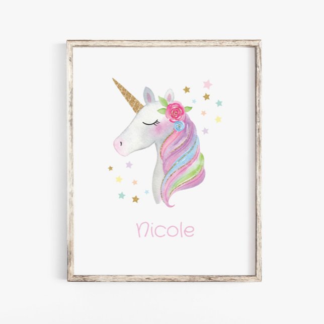 Cute Unicorn Bedroom Wall Decals Baby Girl Name Poster (Creator Uploaded)