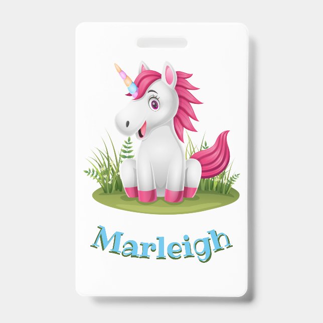 Cute Unicorn Birthday Badge Party Favour ID Badge (Front)