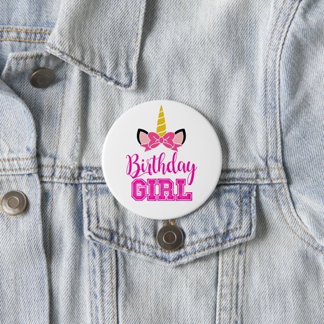 Cute Unicorn BIRTHDAY GIRL 7.5 Cm Round Badge (In Situ)