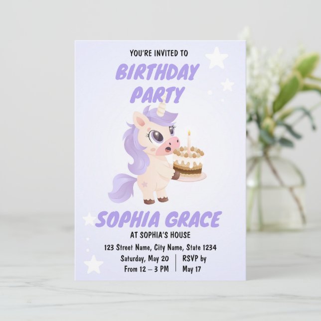 Cute Unicorn Birthday Invitation (Standing Front)