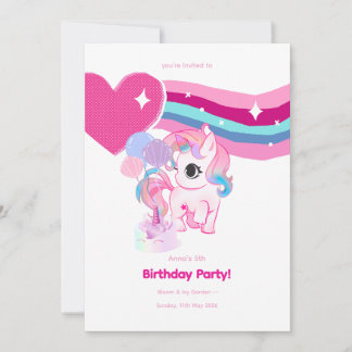 Cute Unicorn Birthday Invitation For Kids
