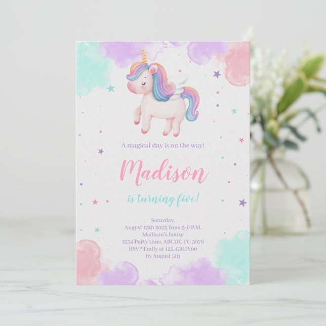 Cute Unicorn Birthday Magical Unicorn  Invitation (Standing Front)
