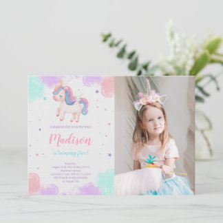 Cute Unicorn Birthday Magical Unicorn Photo Invitation