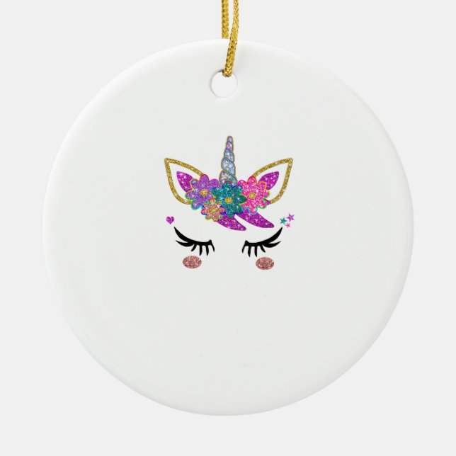 Cute Unicorn Birthday Outfit Ceramic Tree Decoration (Front)