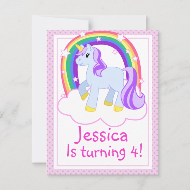 Cute Unicorn Birthday Party Invitation (Front)