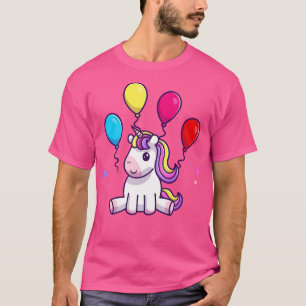 Cute Unicorn Birthday Party With Balloon  T-Shirt