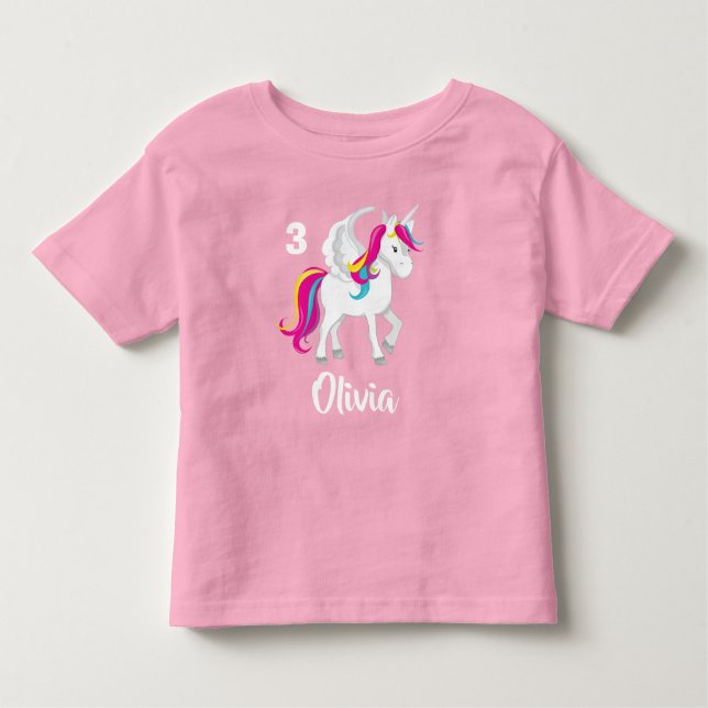 Cute Unicorn Birthday Personalised Pink Toddler T-Shirt (Front)