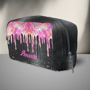 Cute unicorn black glitter birthday monogram acces dopp kit
