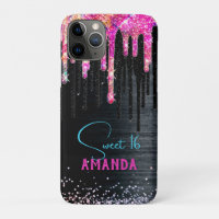 Cute unicorn black glitter birthday monogram