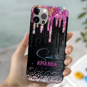 Cute unicorn black glitter birthday monogram Case-Mate iPhone case