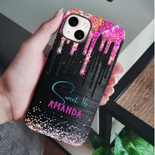 Cute unicorn black glitter birthday monogram iPhone 14 case