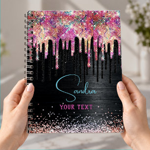 Cute unicorn black glitter birthday monogram notebook