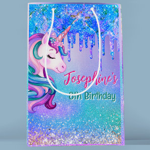 Cute Unicorn blue green drip birthday Medium Gift Bag