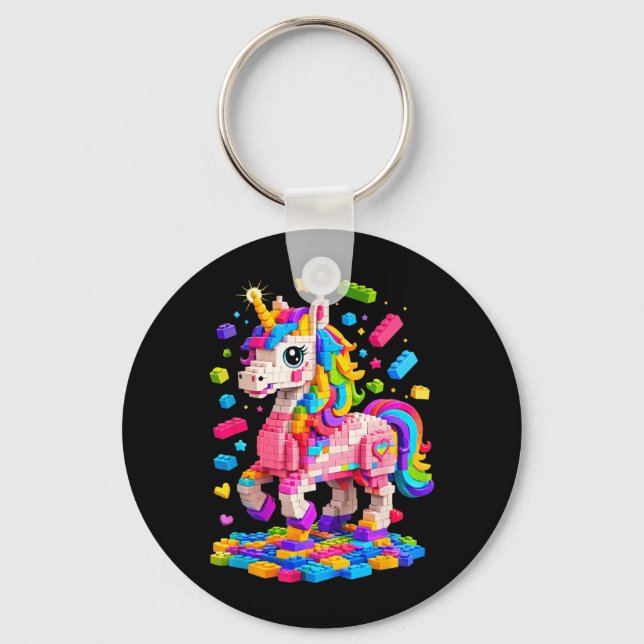 Cute Unicorn Building Bricks Blocks Toy Kids Key Ring (Front)