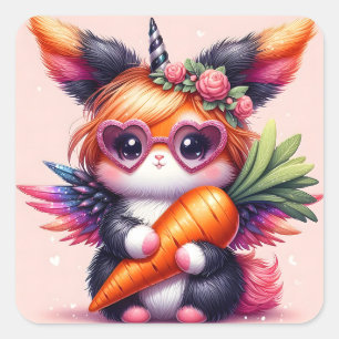 Cute Unicorn Bunny Square Sticker
