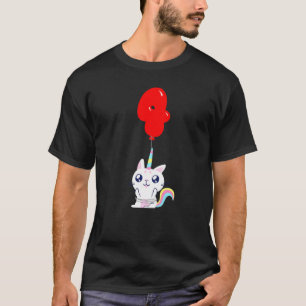 Cute Unicorn Cat 4th Birthday Kids Balloon Party T-Shirt