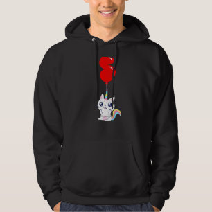 Cute Unicorn Cat 5th Birthday Kids Balloon Party Hoodie