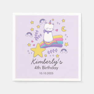Cute Unicorn Cat Kids Birthday Party Napkin
