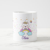 Cute Unicorn Cat Rainbow Stars Birthday Girl Name 