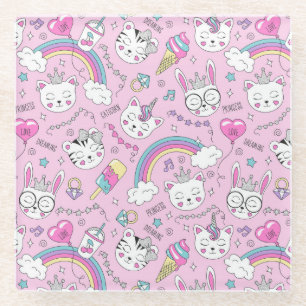 Cute Unicorn Cats Glass Coaster