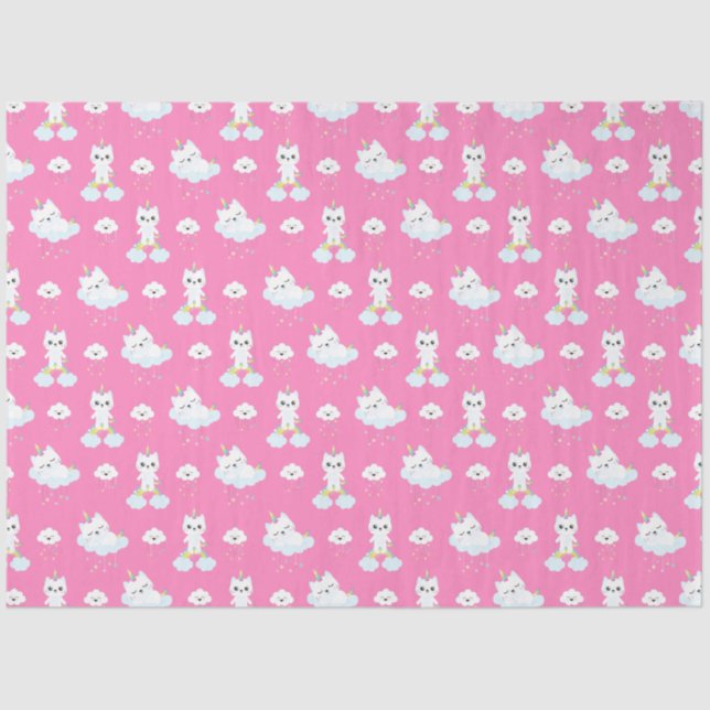 Cute Unicorn Cats Hot Pink Patterns Tissue Paper (Front)