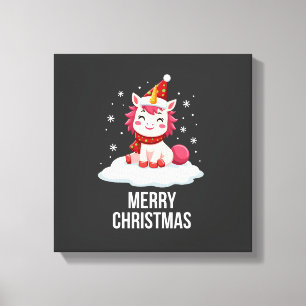 Cute unicorn Christmas hat unicorn Christmas T-Shi Canvas Print