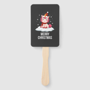 Cute unicorn Christmas hat unicorn Christmas T-Shi Hand Fan