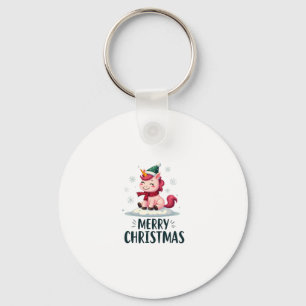 Cute unicorn Christmas hat unicorn Christmas T-Shi Key Ring