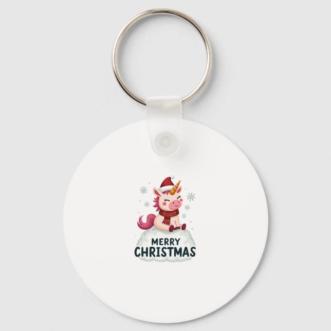 Cute unicorn Christmas hat unicorn Christmas T-Shi Key Ring (Front)