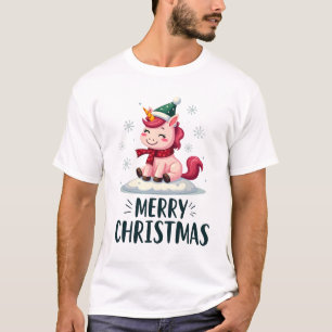 Cute unicorn Christmas hat unicorn Christmas T-Shi T-Shirt
