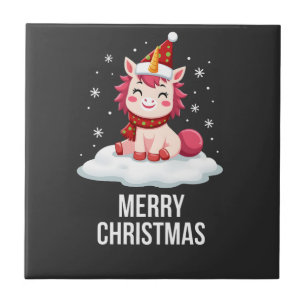 Cute unicorn Christmas hat unicorn Christmas T-Shi Tile