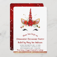 Cute Unicorn Christmas Ornament Exchange Party