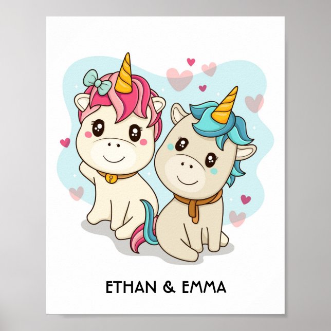 Cute Unicorn Couple Personalized Valentine's Day Poster (Front)