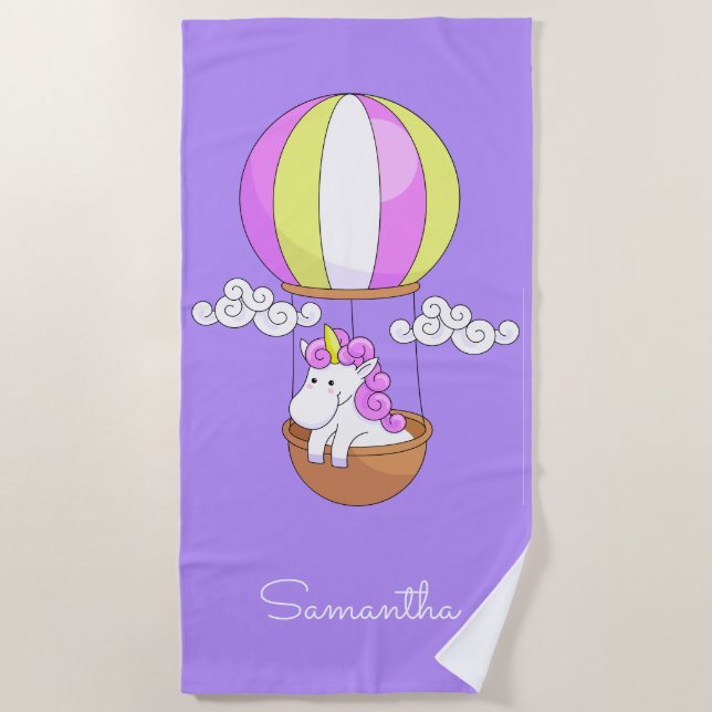 Cute Unicorn custom name beach towel (Front)