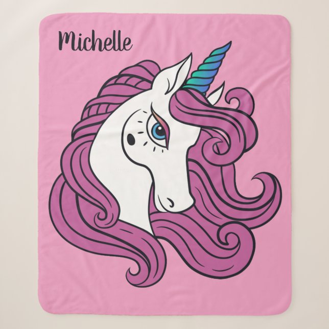 Cute Unicorn custom name & colour blankets (Front)