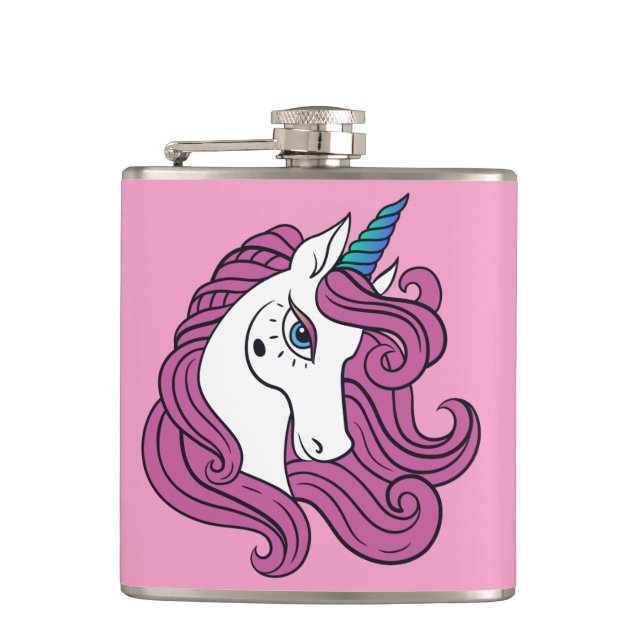 Cute Unicorn custom name & colour flask (Front)