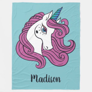 Cute Unicorn custom name & colour fleece blankets