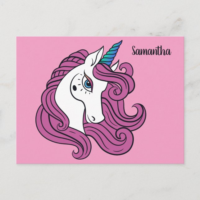 Cute Unicorn custom name & colour postcard (Front)