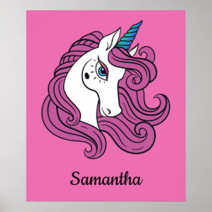 Cute Unicorn custom name & colour poster