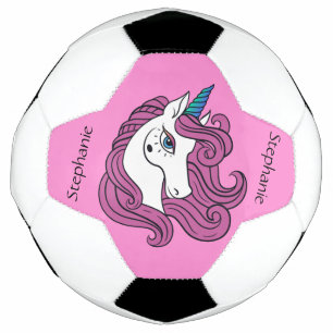 Cute Unicorn custom name & colour soccer ball